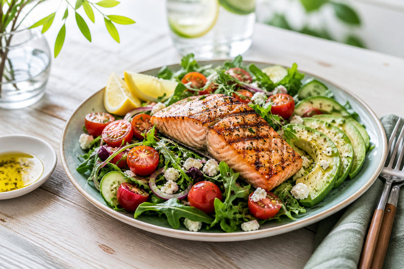 Grilled salmon with fresh salad