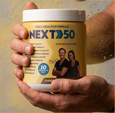 Close-up of NEXT50 Daily Health Formula tub